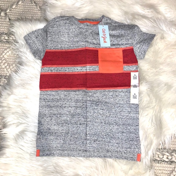 Cat & Jack Boys Striped Pocket Tee Small - Picture 1 of 5